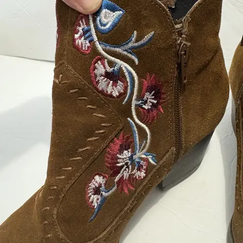 Carlos Santana Ankle Boots Women 9 Embroidered Floral Brown Multi Boho Western