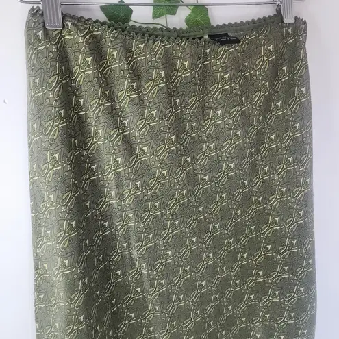 Y2K NY & Co Green Print Silk Slip Skirt Size M
