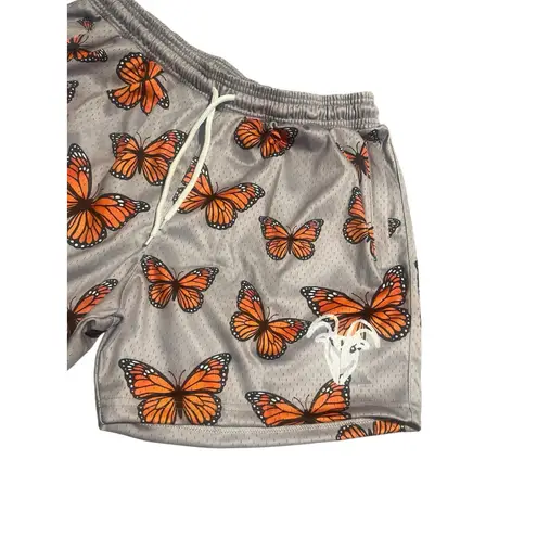 Goat Strength Butterfly Shorts Womens Size 2XL Gray Orange Monarch Print Pockets