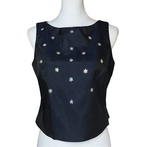 Vintage NWT 90s Y2K Navy Blue A Line Prom Dress Sequin Daisies. XS/S. Whimisgoth