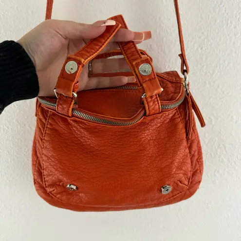 GAL Orange Faux Leather Retro Flap Over Dual Buckle Crossbody Saddle Bag Purse