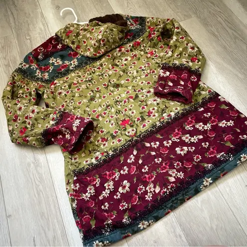 Cellabie Floral Jacket bohemian full zip hooded womens Green (large) colorful