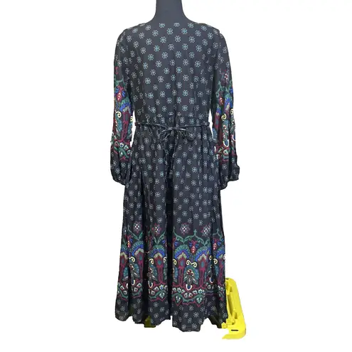 April Cornell Floral Midi Dress Womens Medium Cottagecore Prairie Peasant Black