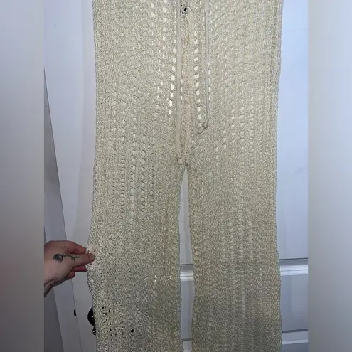 Odiva NWT Crochet Pullover Swimwear Cover Up Pants Size Large in Crème Color