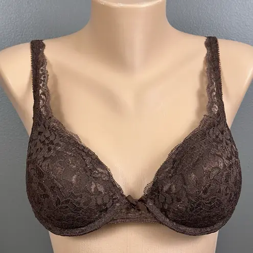 Vassarette Vintage Push Up Bra Size 34B 75-320 Lace Soft Padded Underwire Brown