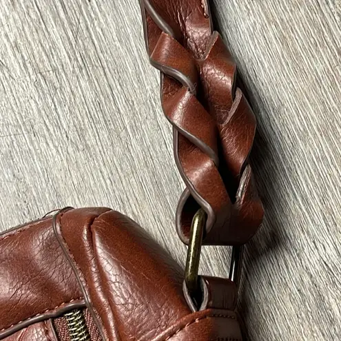 Faux Leather Large Quilted Crossbody Bag Brown