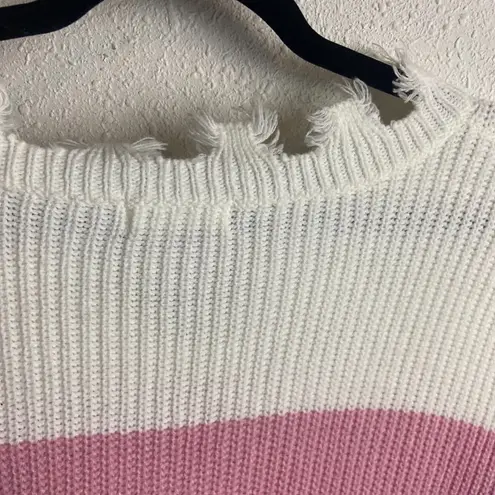 Jolie & Joy Size Large Distressed Striped Ribbed Knit Sweater Purple Blue Pink