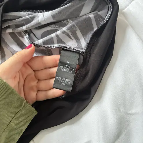 AB Studio Womens Size 16 Black White Swirl Abstract Midi Dress Sleeveless Boho Chic Artsy