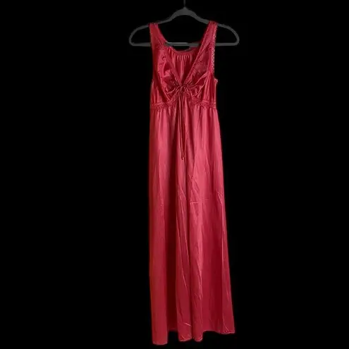 70s Vintage Nylon and Lace vneck Maxi Sleep dress pink medium large
