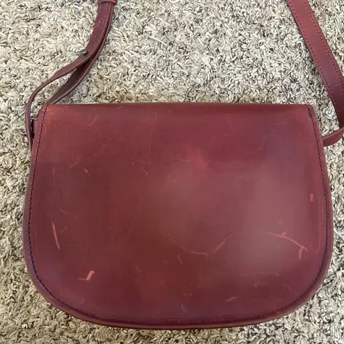 LL Bean Signature think hide leather maroon burgundy red brown structured bag