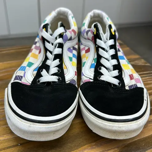 Vans  Black Suede and Rainbow Checkered Skate Shoes Unisex Men 5.5 Women 7