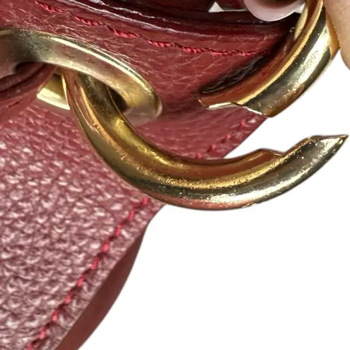 Anna Paola Burgundy Red Drawstring Pebbled Leather Mini Bucket Bag Italy Purse