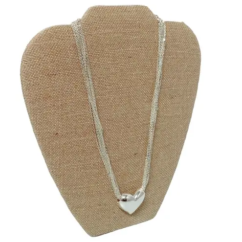 Vintage Avon Multi Strand Chain Necklace With Heart Pendant Silver Tone