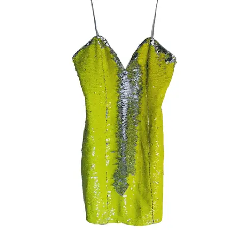 H:ours Poppy Mini Dress Two Tone Sequins Silver Yellow XS Cocktail Event Glam