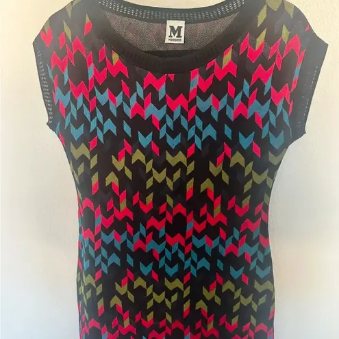 M Missoni Knit Zigzag Bodycon Dress Short Sleeve Size Small Black Multicolor