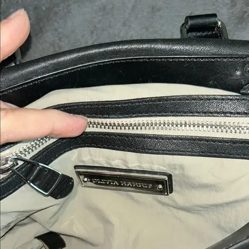 Olivia Harris Black Leather Duffel Bag with Modern Chain