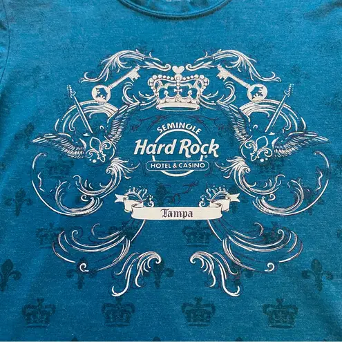 Hard Rock Cafe Tampa Teal Fleur de Lis Short Sleeve Babydoll T-Shirt, small