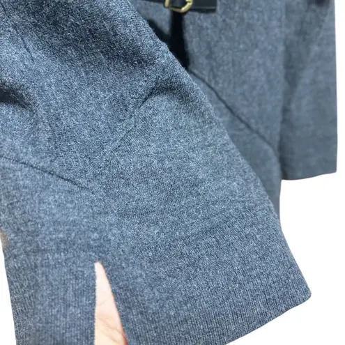 Ellen Tracy Tunic Sweater 100% Merino Wool Cardigan Women Gray Long Sleeve Belt