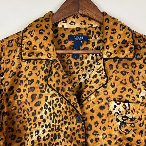 CHAPS  Pajama Set Womens Large Leopard Embroidered Pocket 2 Piece PJs Shirt Pants - Image 2