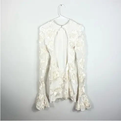Rotate Birger Christensen Dress Rosita White Mesh Floral Back Cutout Mini US 12