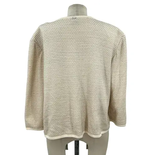 St. John Cream Ivory Stripe Knit Zip Front Sweater Jacket Size XL **Flawed
