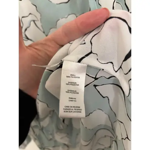 Karl Lagerfeld Top Womens XS Floral Tie Neck Balloon Sleeve Sea Foam Blue