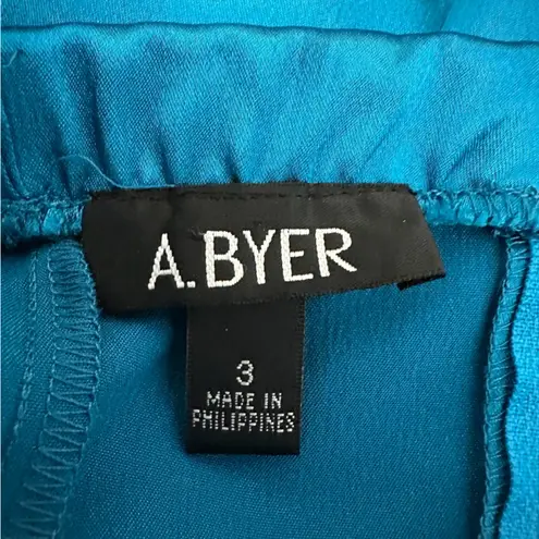 A Byer NWT A. Byer Satin Teal Cocktail Dress Pleated Bodice Size 3 | Y2K Deadstock Prom