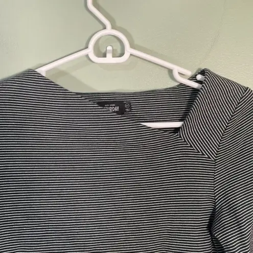 Kate Spade  Saturday Shirt Black Gray Striped Asymmetrical Neck size XS‎