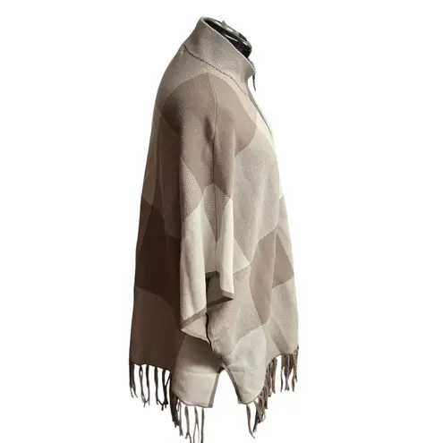 Christian Siriano Women's L/XL Taupe Cream Zip Front Fringe Poncho Cape Brown