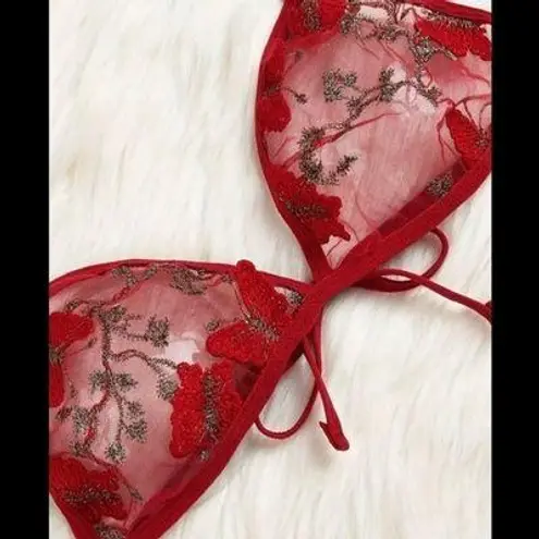 Boutique Red, Embroidered Butterfly, Lingerie Halter Top