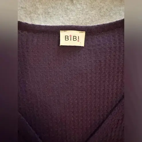 Bibi waffle purple gold olive long sleeve tie front top size M Size M - Image 4