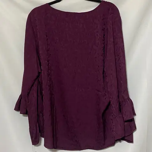NWT I.N.STUDIOS WO SIZE 2X EGGPLANT PURPLE RUFFLE SLEEVES SOFT FLOWY SHIRT