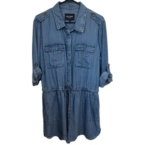 Velvet Heart Calva Tencel Romper Button Down Roll Tab Sleeve Blue Size Lg