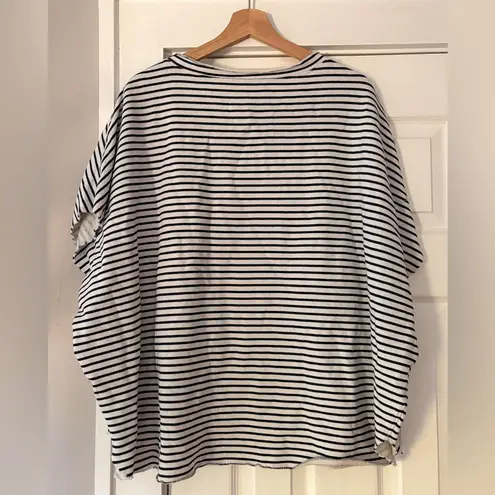 Frank & Eileen Wide Navy French Stripe One Sized Capelet Triple Fleece New Flaw