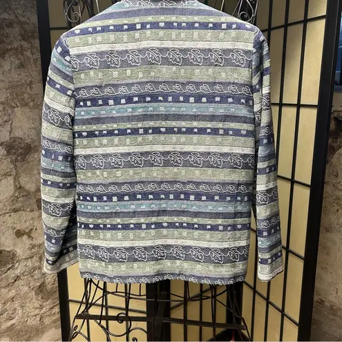 Alfred Dunner  Blue Green Turquiose Striped Beaded Open Lined Jacket Size 6P