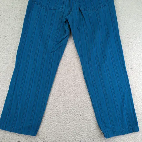 Soul Flower Teal Striped Pants Waist Pull On Cotton Low Impact Dye Small Casual Blue