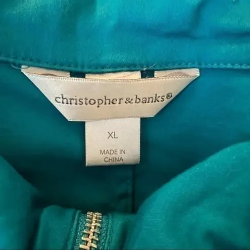 Christopher & Banks Cotton Zip-front Ruffle Trim Casual Vest Teal XL