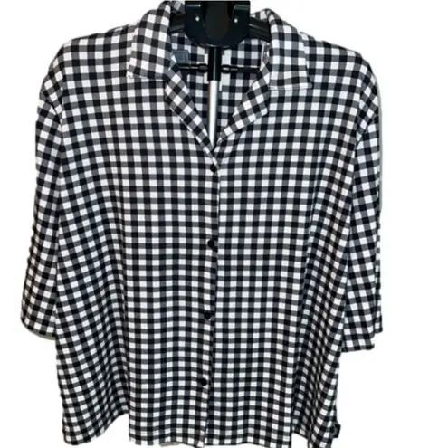 Chelsea Peers Black White Check Sleepwear Button Up Short Sleeve Top Size 20