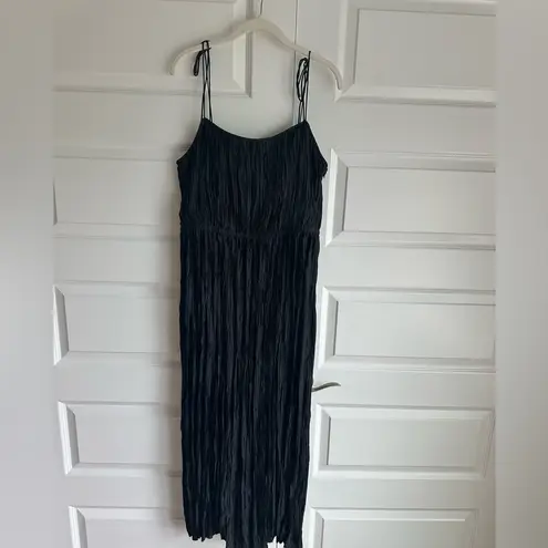 Ulla Johnson Orla Tie Strap Crinkle Satin Midi Dress in Noir NwT 12