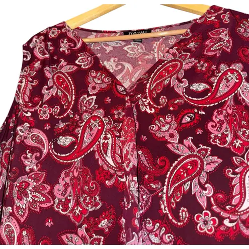 Roz & Ali  Paisley Top Women's 2X Boho Flowy Red Y2K Ruffle Stretch Hippie Silky