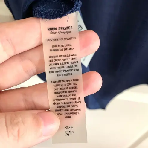 Room Service Floral Trim Button Pajama Top in Navy Blue