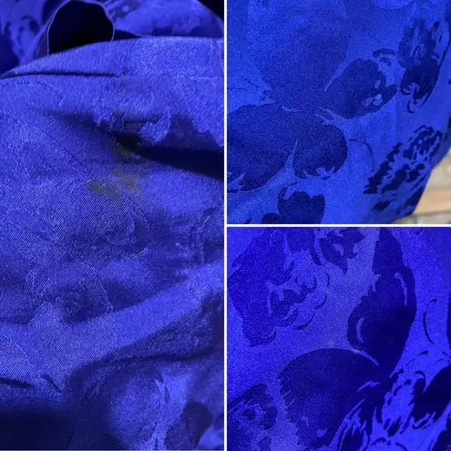 Vintage 100% Silk Butterfly Garden Embossed Print Skirt Suit Set size M 8 🦋 Blue Size M