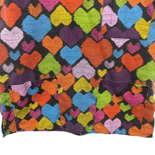 Just Love Women Scrub Top S Multicolor Heart Print Nurse Medical Uniform Pockets