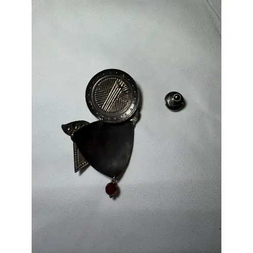 Signed Tabra Moon Face God Goddess garnet & carnelian Beaded Sliver Pin Brooch Silver - Image 8