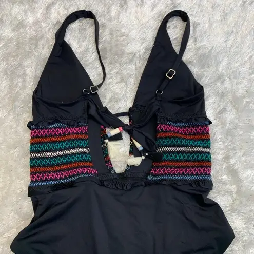 Isabella Rose NWOT 1 Pc Swimsuit Keyhole Front Rainbow Smocking Sz Small Black