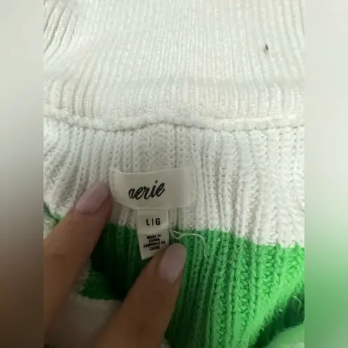 Aerie  quarter zip green and white stripped sweater