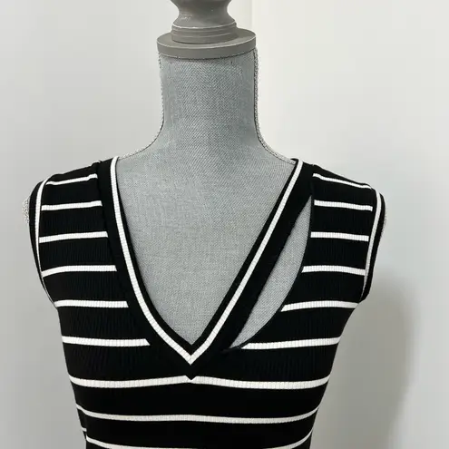 LNA Sleeveless Bodycon Midi Dress Black White Stripe Cutout Ribbed S Stretchy