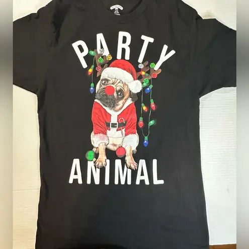 Holiday Time  Party Animal Pug Dog Christmas Lights Santa Graphic T-shirt Black S