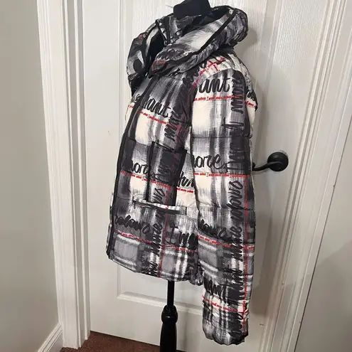 Desigual Womens Jacket Size 6 Black Sigrun 36 Padded Tartan Lettering Coat NWT