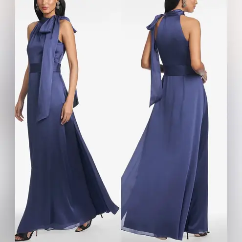 NEW Sachin & Babi KAYLA DEEP COBALT Tie Neck Maxi Crinkle Dress sz 12 Blue
